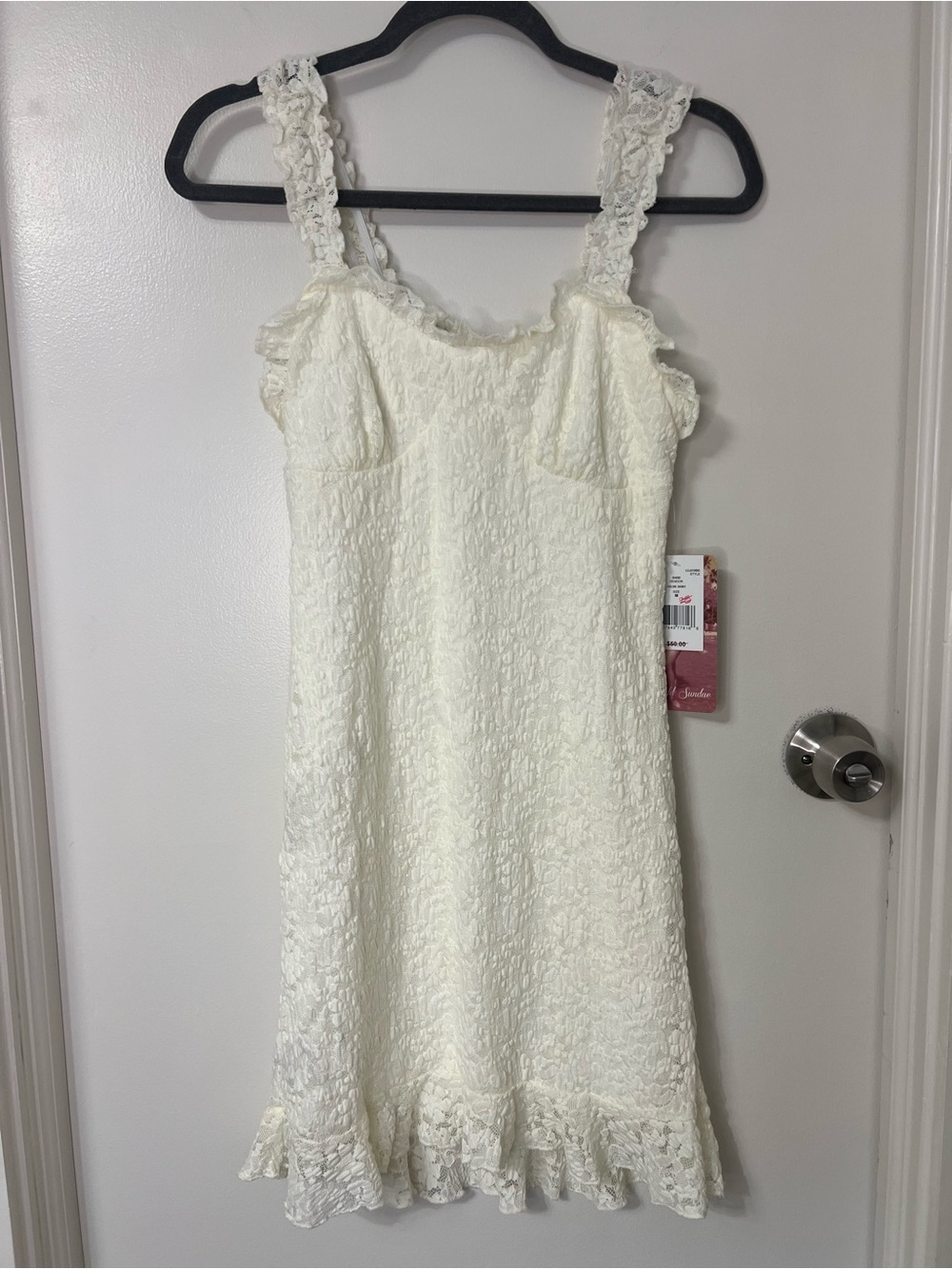 Delicate Ivory Lace Sundress with Ruffle Straps Bohemian Girly Vacation Bridal